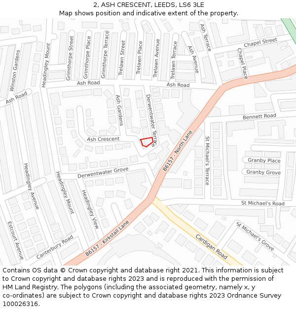 2, ASH CRESCENT, LEEDS, LS6 3LE: Location map and indicative extent of plot