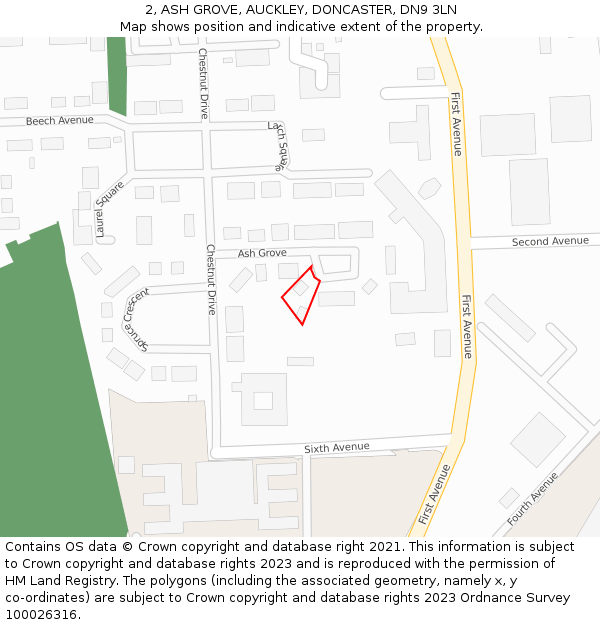 2, ASH GROVE, AUCKLEY, DONCASTER, DN9 3LN: Location map and indicative extent of plot