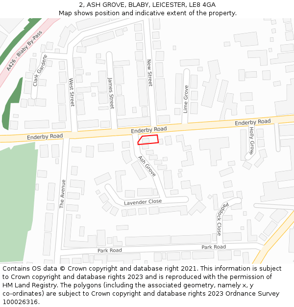 2, ASH GROVE, BLABY, LEICESTER, LE8 4GA: Location map and indicative extent of plot