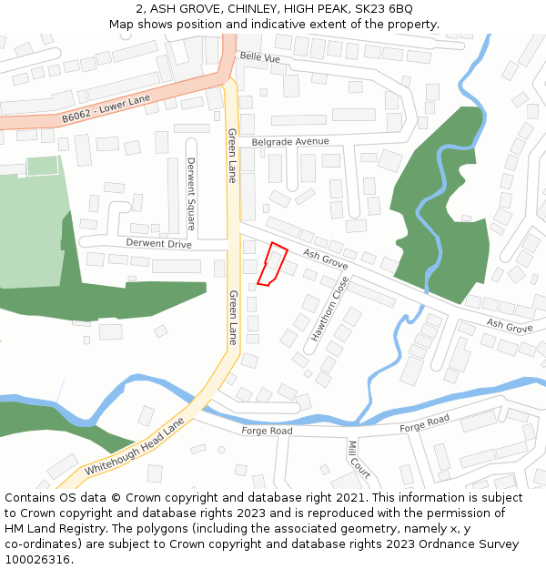2, ASH GROVE, CHINLEY, HIGH PEAK, SK23 6BQ: Location map and indicative extent of plot