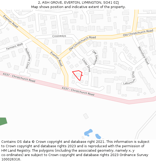 2, ASH GROVE, EVERTON, LYMINGTON, SO41 0ZJ: Location map and indicative extent of plot