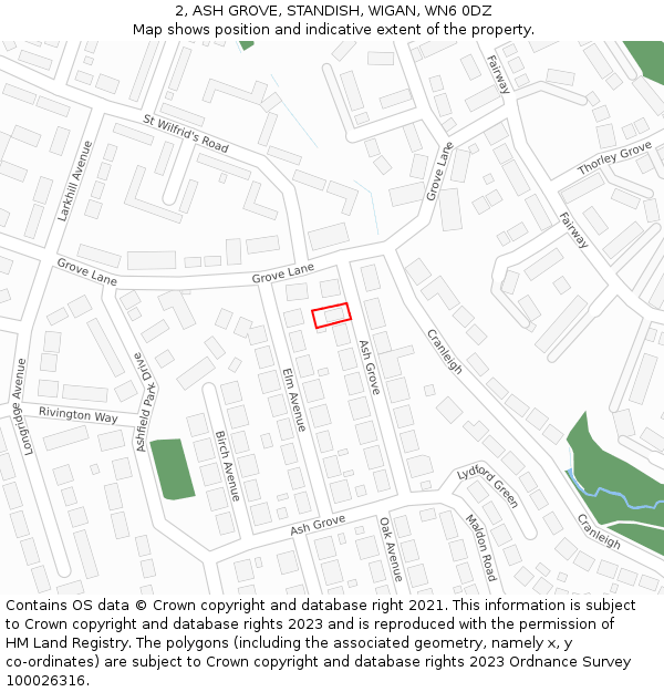 2, ASH GROVE, STANDISH, WIGAN, WN6 0DZ: Location map and indicative extent of plot