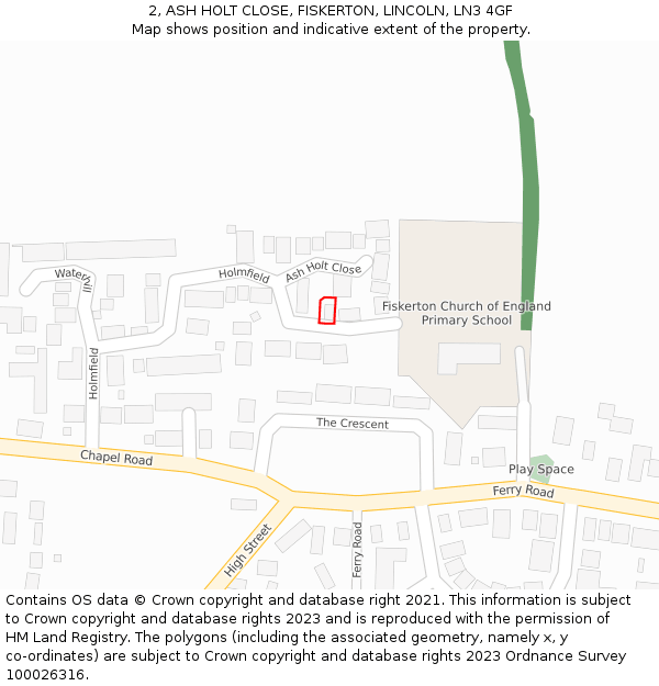 2, ASH HOLT CLOSE, FISKERTON, LINCOLN, LN3 4GF: Location map and indicative extent of plot