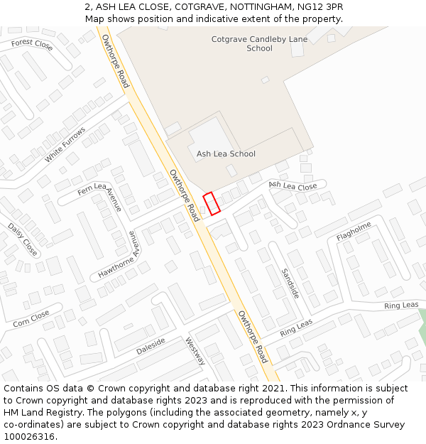 2, ASH LEA CLOSE, COTGRAVE, NOTTINGHAM, NG12 3PR: Location map and indicative extent of plot