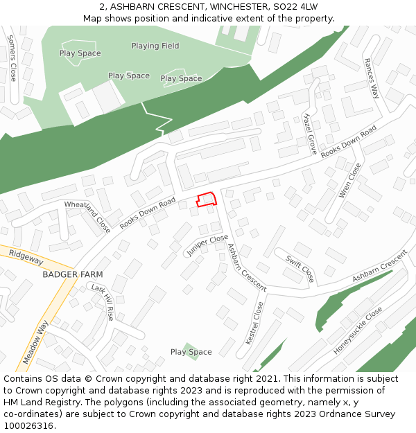 2, ASHBARN CRESCENT, WINCHESTER, SO22 4LW: Location map and indicative extent of plot