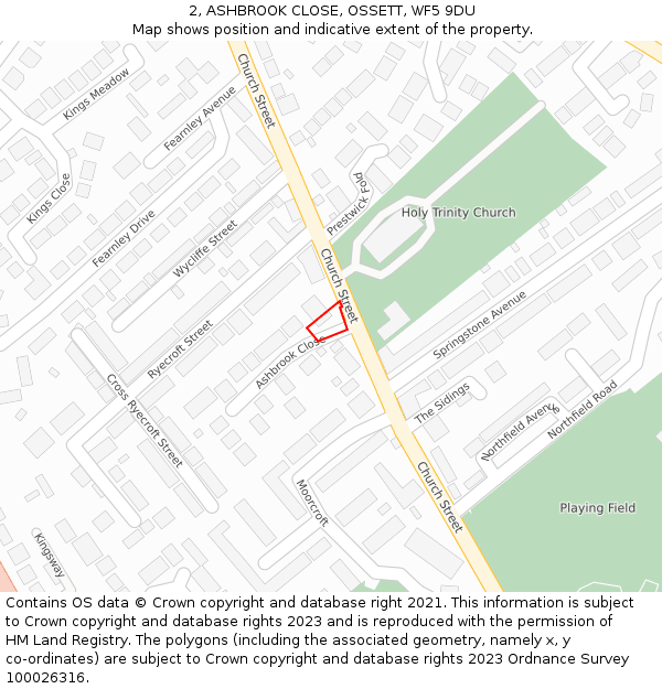 2, ASHBROOK CLOSE, OSSETT, WF5 9DU: Location map and indicative extent of plot