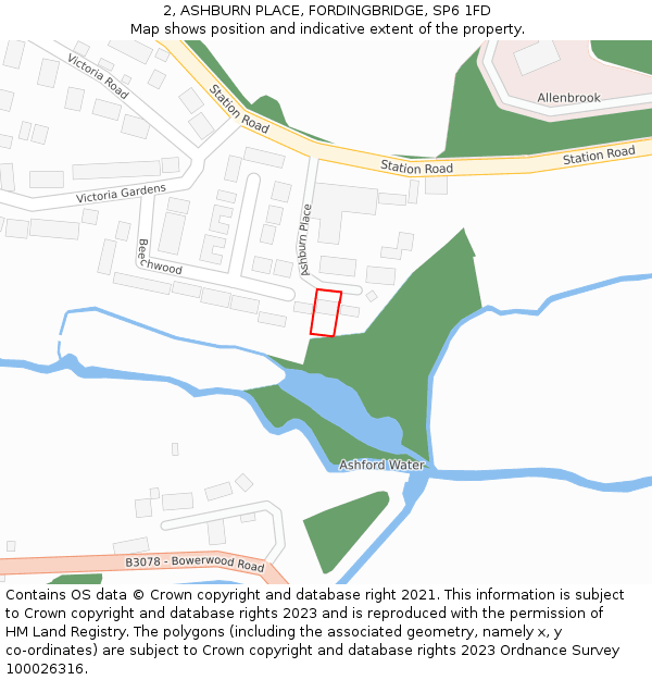 2, ASHBURN PLACE, FORDINGBRIDGE, SP6 1FD: Location map and indicative extent of plot