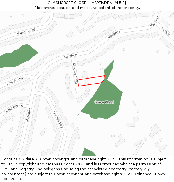 2, ASHCROFT CLOSE, HARPENDEN, AL5 1JJ: Location map and indicative extent of plot