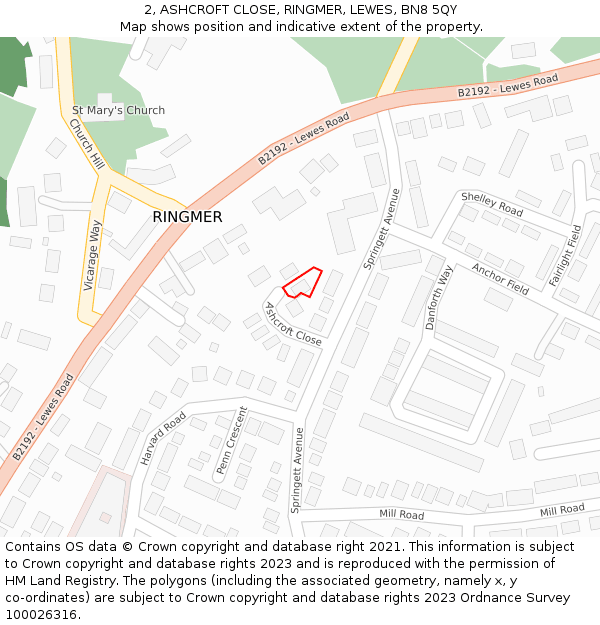 2, ASHCROFT CLOSE, RINGMER, LEWES, BN8 5QY: Location map and indicative extent of plot