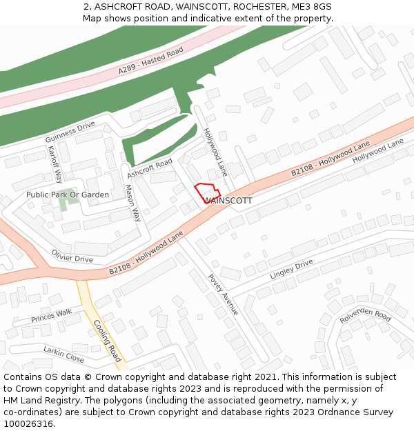 2, ASHCROFT ROAD, WAINSCOTT, ROCHESTER, ME3 8GS: Location map and indicative extent of plot