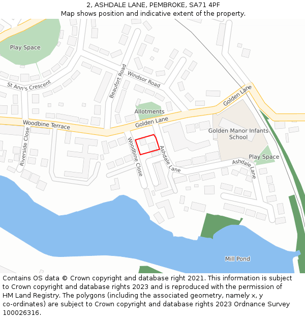 2, ASHDALE LANE, PEMBROKE, SA71 4PF: Location map and indicative extent of plot