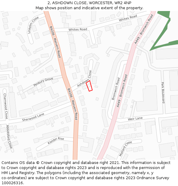 2, ASHDOWN CLOSE, WORCESTER, WR2 4NP: Location map and indicative extent of plot