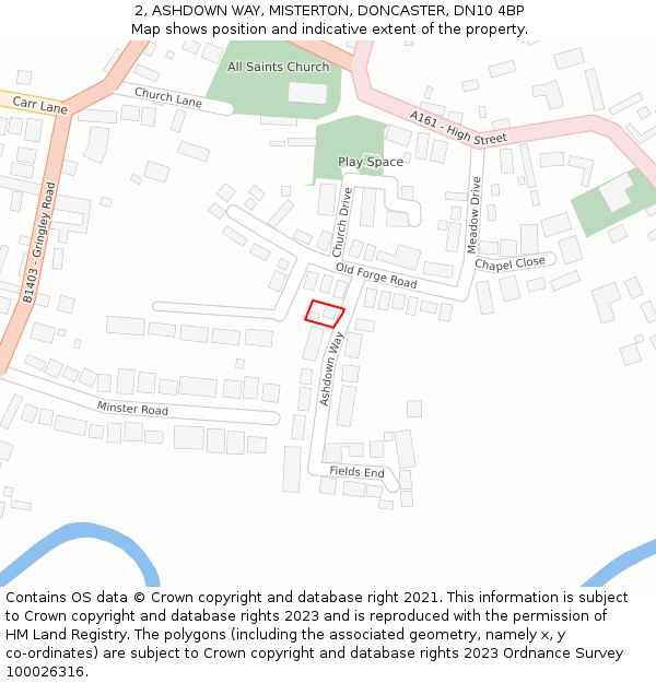 2, ASHDOWN WAY, MISTERTON, DONCASTER, DN10 4BP: Location map and indicative extent of plot
