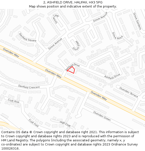 2, ASHFIELD DRIVE, HALIFAX, HX3 5PG: Location map and indicative extent of plot