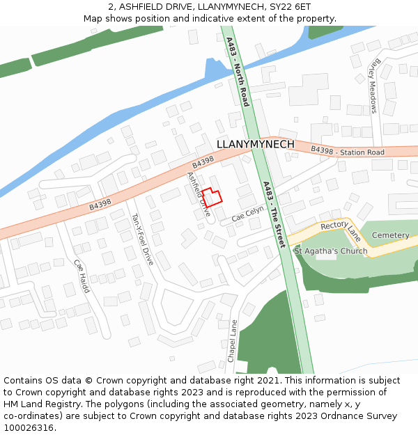 2, ASHFIELD DRIVE, LLANYMYNECH, SY22 6ET: Location map and indicative extent of plot