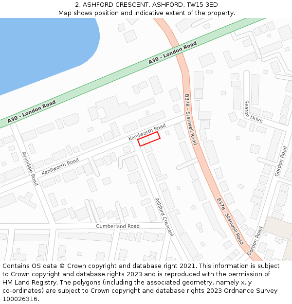 2, ASHFORD CRESCENT, ASHFORD, TW15 3ED: Location map and indicative extent of plot