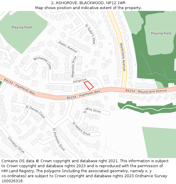 2, ASHGROVE, BLACKWOOD, NP12 1WR: Location map and indicative extent of plot