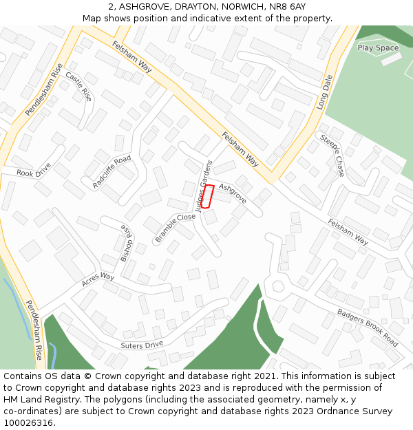 2, ASHGROVE, DRAYTON, NORWICH, NR8 6AY: Location map and indicative extent of plot