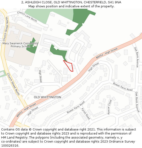 2, ASHLEIGH CLOSE, OLD WHITTINGTON, CHESTERFIELD, S41 9NA: Location map and indicative extent of plot