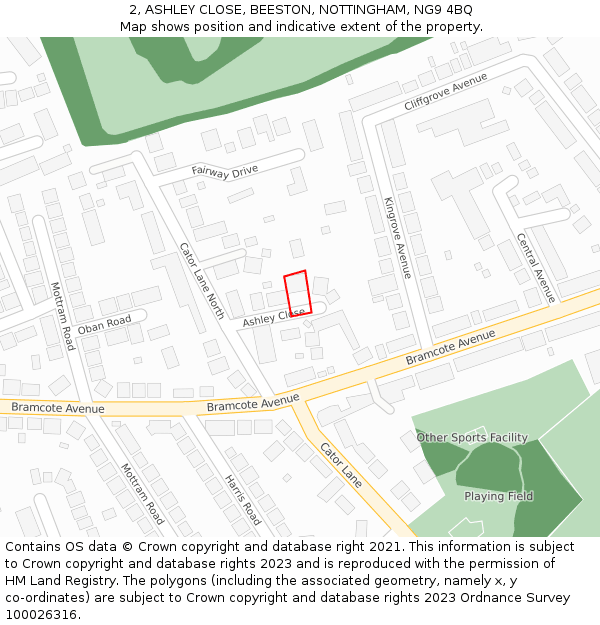 2, ASHLEY CLOSE, BEESTON, NOTTINGHAM, NG9 4BQ: Location map and indicative extent of plot