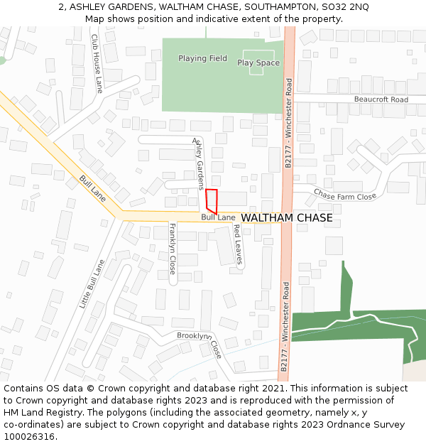 2, ASHLEY GARDENS, WALTHAM CHASE, SOUTHAMPTON, SO32 2NQ: Location map and indicative extent of plot