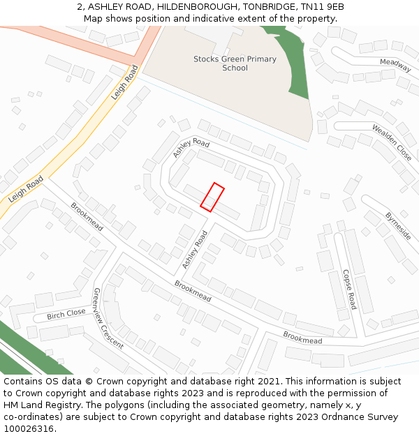 2, ASHLEY ROAD, HILDENBOROUGH, TONBRIDGE, TN11 9EB: Location map and indicative extent of plot