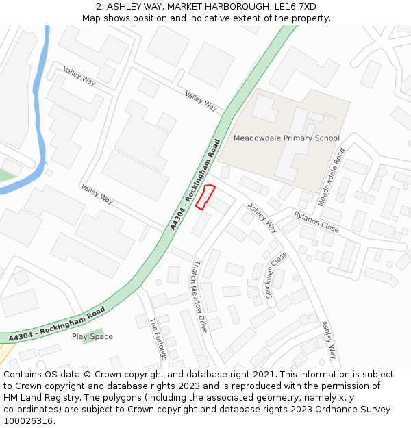 2, ASHLEY WAY, MARKET HARBOROUGH, LE16 7XD: Location map and indicative extent of plot