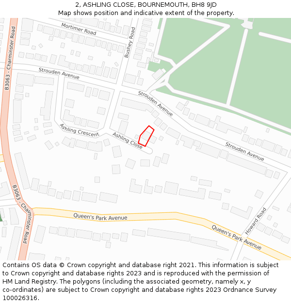 2, ASHLING CLOSE, BOURNEMOUTH, BH8 9JD: Location map and indicative extent of plot