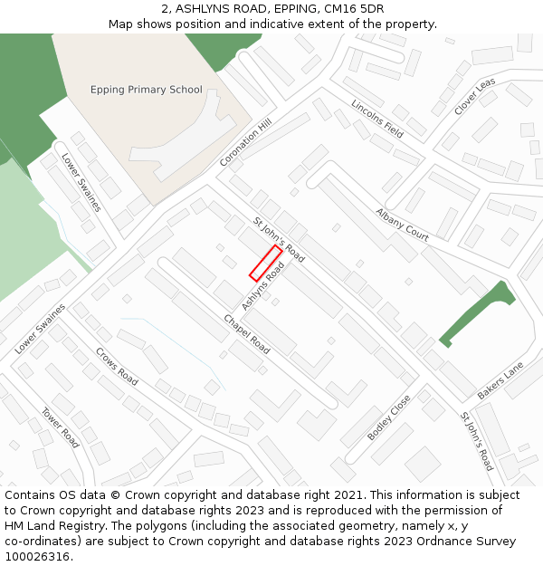2, ASHLYNS ROAD, EPPING, CM16 5DR: Location map and indicative extent of plot
