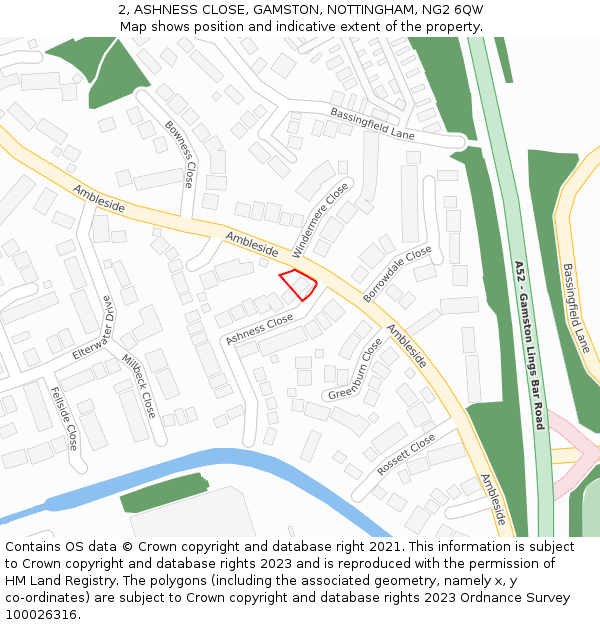 2, ASHNESS CLOSE, GAMSTON, NOTTINGHAM, NG2 6QW: Location map and indicative extent of plot