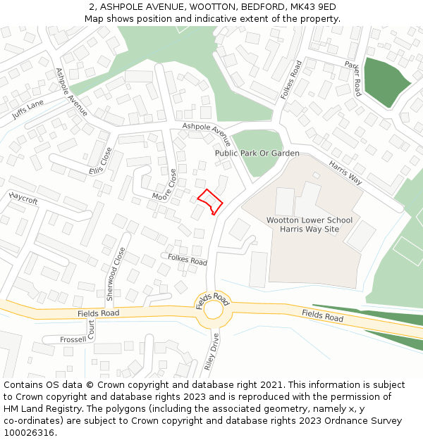 2, ASHPOLE AVENUE, WOOTTON, BEDFORD, MK43 9ED: Location map and indicative extent of plot