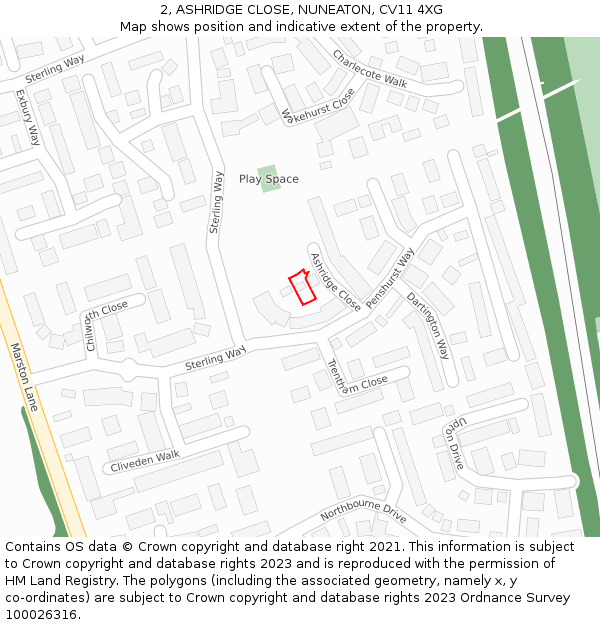 2, ASHRIDGE CLOSE, NUNEATON, CV11 4XG: Location map and indicative extent of plot