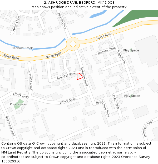 2, ASHRIDGE DRIVE, BEDFORD, MK41 0QE: Location map and indicative extent of plot