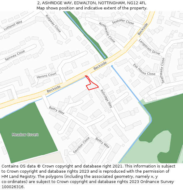 2, ASHRIDGE WAY, EDWALTON, NOTTINGHAM, NG12 4FL: Location map and indicative extent of plot