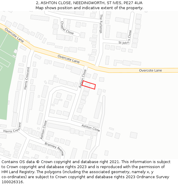 2, ASHTON CLOSE, NEEDINGWORTH, ST IVES, PE27 4UA: Location map and indicative extent of plot