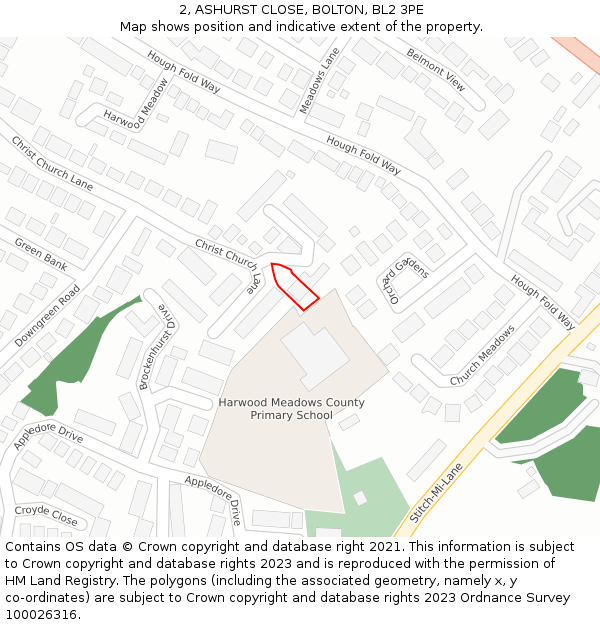 2, ASHURST CLOSE, BOLTON, BL2 3PE: Location map and indicative extent of plot