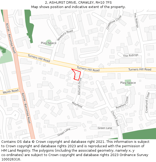 2, ASHURST DRIVE, CRAWLEY, RH10 7FS: Location map and indicative extent of plot