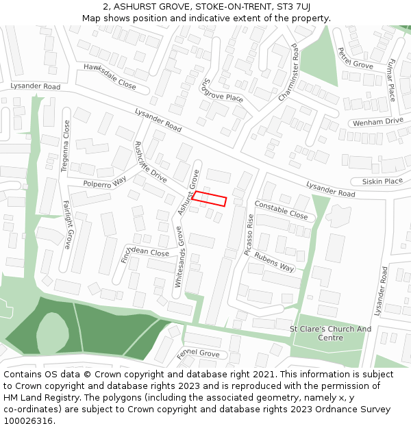 2, ASHURST GROVE, STOKE-ON-TRENT, ST3 7UJ: Location map and indicative extent of plot