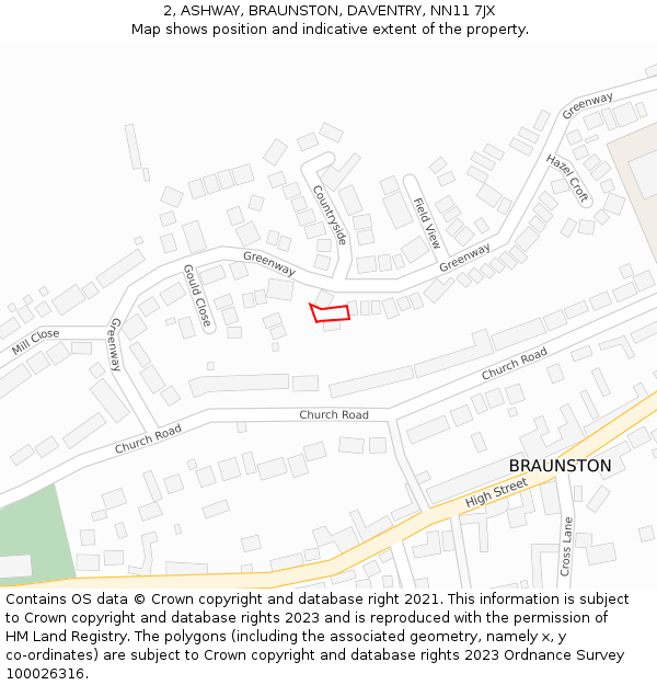 2, ASHWAY, BRAUNSTON, DAVENTRY, NN11 7JX: Location map and indicative extent of plot