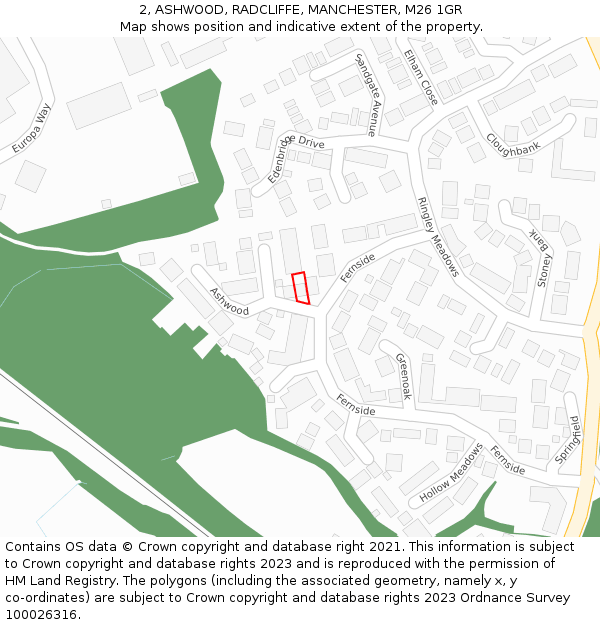 2, ASHWOOD, RADCLIFFE, MANCHESTER, M26 1GR: Location map and indicative extent of plot