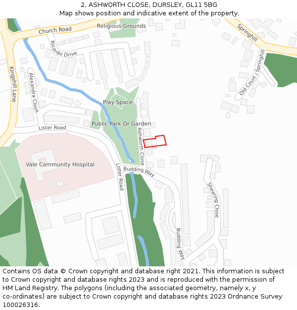 2, ASHWORTH CLOSE, DURSLEY, GL11 5BG: Location map and indicative extent of plot