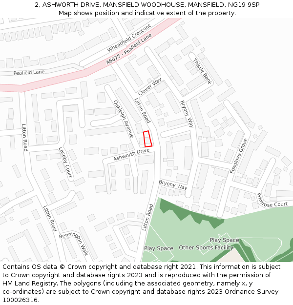 2, ASHWORTH DRIVE, MANSFIELD WOODHOUSE, MANSFIELD, NG19 9SP: Location map and indicative extent of plot