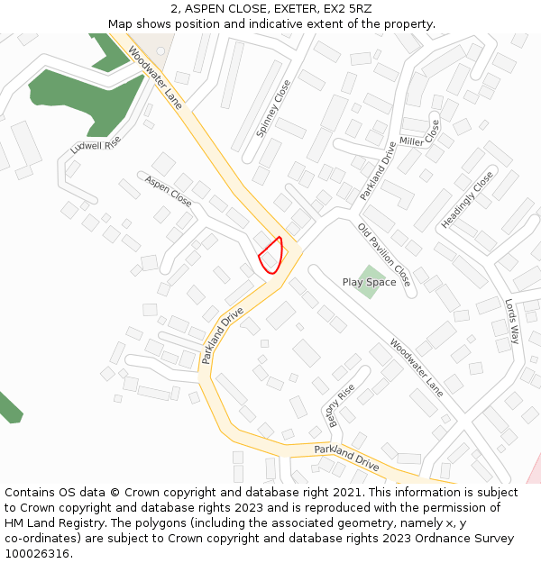 2, ASPEN CLOSE, EXETER, EX2 5RZ: Location map and indicative extent of plot