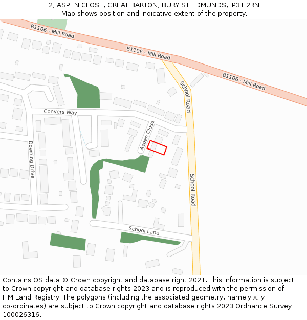 2, ASPEN CLOSE, GREAT BARTON, BURY ST EDMUNDS, IP31 2RN: Location map and indicative extent of plot