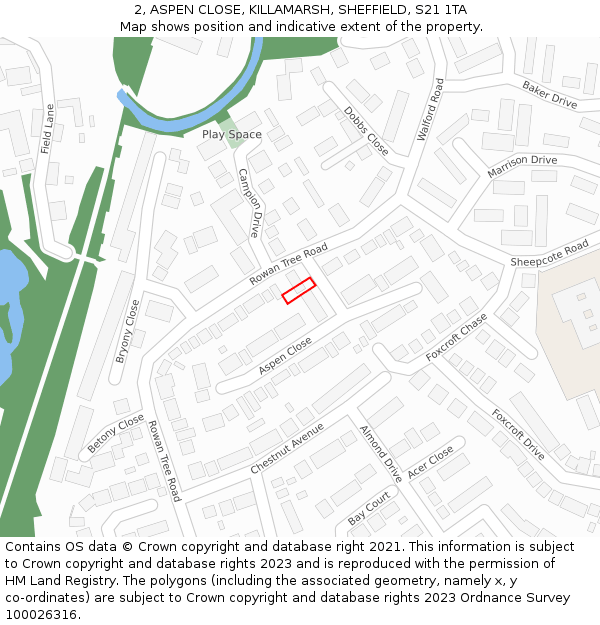 2, ASPEN CLOSE, KILLAMARSH, SHEFFIELD, S21 1TA: Location map and indicative extent of plot