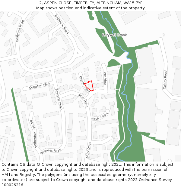 2, ASPEN CLOSE, TIMPERLEY, ALTRINCHAM, WA15 7YF: Location map and indicative extent of plot