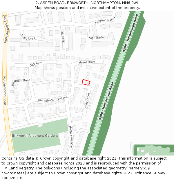 2, ASPEN ROAD, BRIXWORTH, NORTHAMPTON, NN6 9WL: Location map and indicative extent of plot
