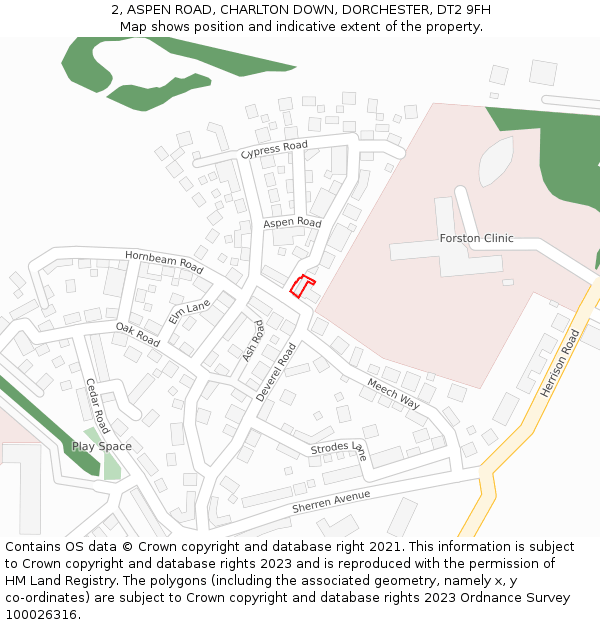 2, ASPEN ROAD, CHARLTON DOWN, DORCHESTER, DT2 9FH: Location map and indicative extent of plot