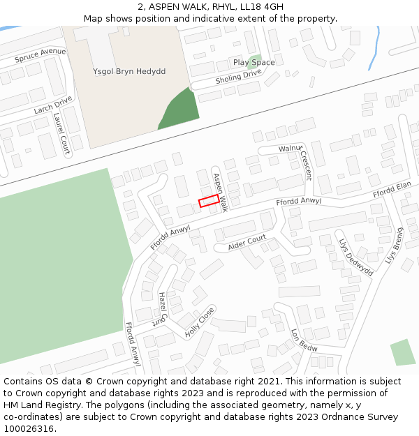 2, ASPEN WALK, RHYL, LL18 4GH: Location map and indicative extent of plot