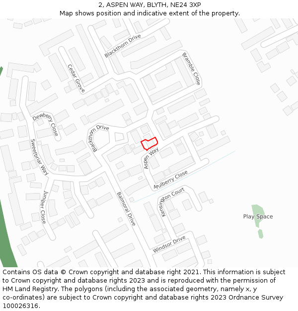 2, ASPEN WAY, BLYTH, NE24 3XP: Location map and indicative extent of plot